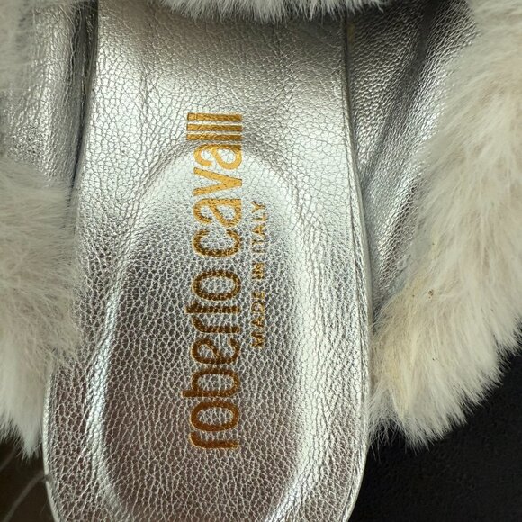 Roberto Cavalli silver fur trim mules size 6 - Picture 6 of 6
